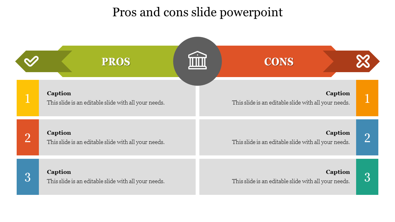 Creative Pros And Cons Slide PowerPoint Template Design